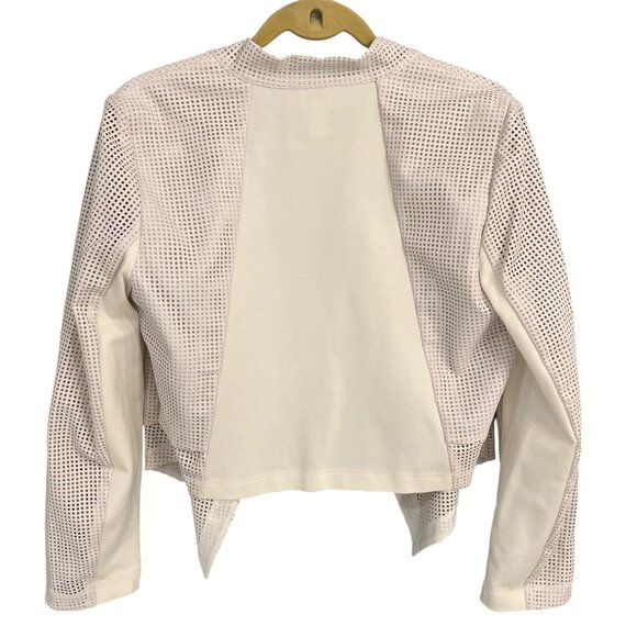 Chicos Medium (Sz 1) White Perforated Faux Leather Open Front Moto Jacket - Picture 2 of 4